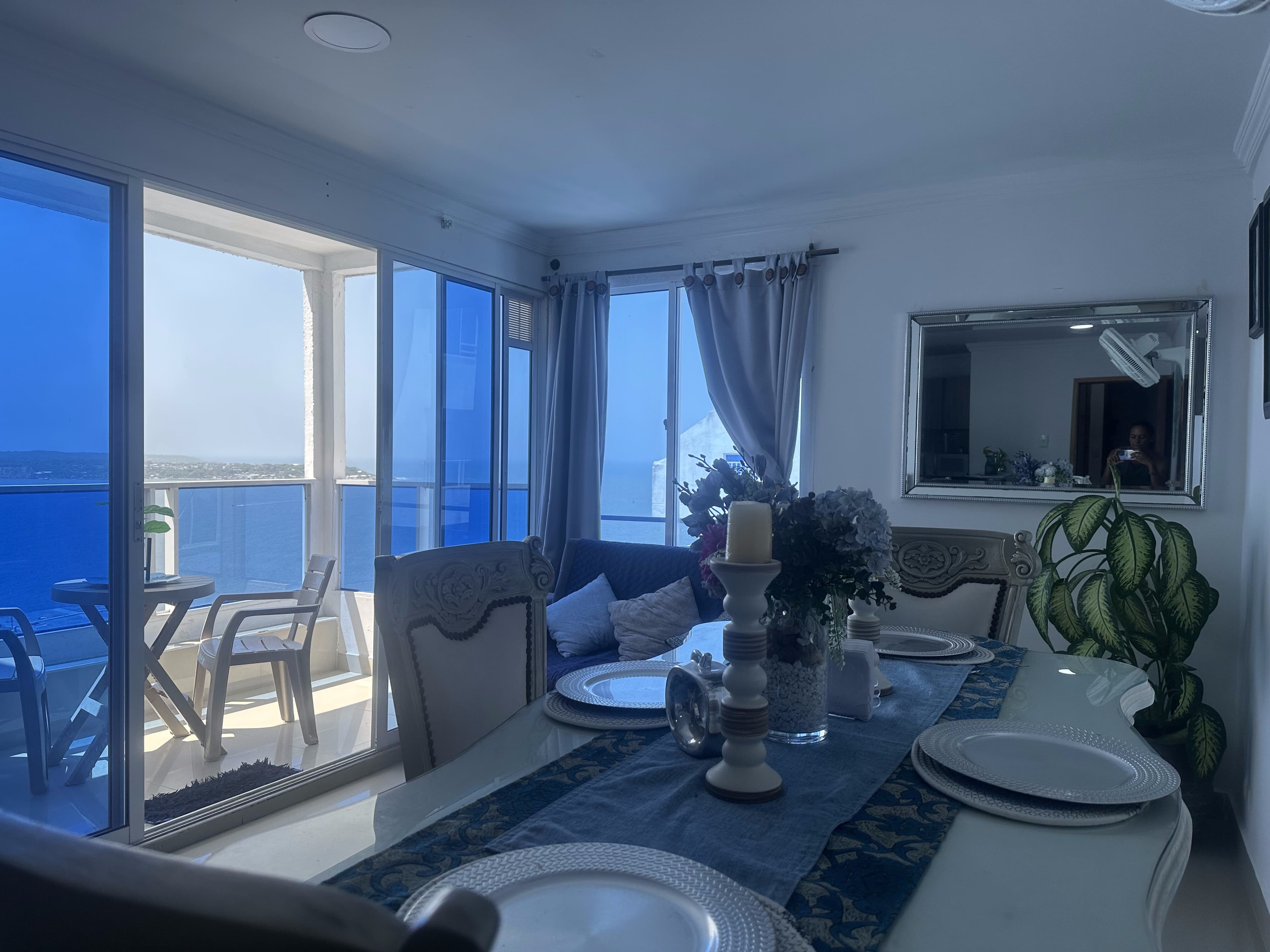 Living and dining room with ocean view